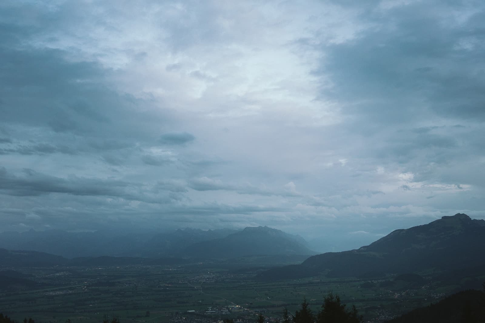 Swiss mountains at dusk